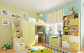 Детская комната Эппл (Зеленый/Белый/корпус Клен) в Горняке - gornyak.mebel54.com | фото
