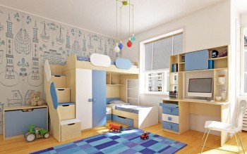 Детская комната Скай (Синий/Белый/корпус Клен) в Горняке - gornyak.mebel54.com | фото