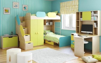 Детская комната Смайли (Желтый/Голубой/Зеленый/корпус Клен) в Горняке - gornyak.mebel54.com | фото