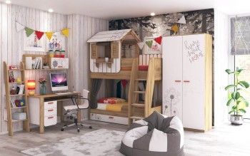 Детская спальня Оливер (Белый/Дуб золотой) в Горняке - gornyak.mebel54.com | фото
