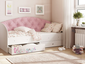 Кровать детская Эльза Белый/Розовый в Горняке - gornyak.mebel54.com | фото