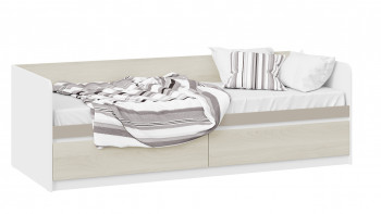 Кровать «Сканди» с 2 ящиками Дуб Гарден/Белый/Глиняный серый в Горняке - gornyak.mebel54.com | фото