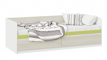 Кровать «Сканди» с 2 ящиками Дуб Гарден/Белый/Зеленый в Горняке - gornyak.mebel54.com | фото