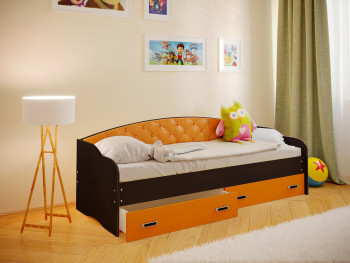 Кровать Софа-7 с мягкой спинкой (800х1900) Венге/Оранжевый в Горняке - gornyak.mebel54.com | фото