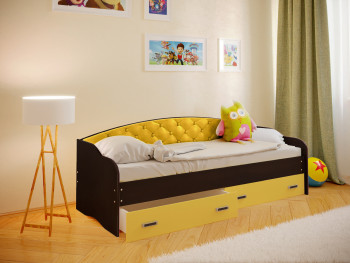 Кровать Софа-7 с мягкой спинкой (800х2000) Венге/Желтый в Горняке - gornyak.mebel54.com | фото