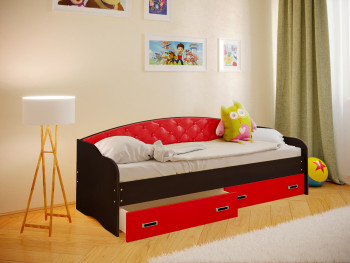 Кровать Софа-7 с мягкой спинкой (800х2000) Венге/Красный в Горняке - gornyak.mebel54.com | фото