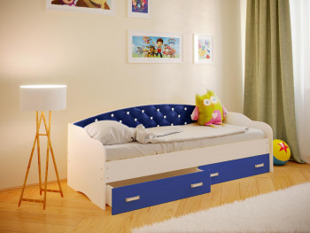 Кровать Софа-8 с мягкой спинкой со стразами (900х2000) Белый/Синий в Горняке - gornyak.mebel54.com | фото