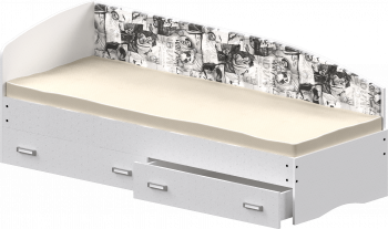 Кровать Софа-9 с мягкой спинкой с рисунком Милана (900х1900) Белый в Горняке - gornyak.mebel54.com | фото