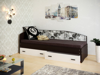 Кровать Софа-9 с мягкой спинкой с рисунком Милана (900х1900) Венге/Белый в Горняке - gornyak.mebel54.com | фото