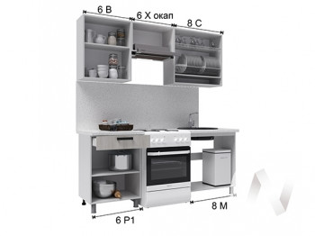 Кухня Салли 2.0 м с окапом (белый/сандал белый, серый/26 мм/дуб вотан) в Горняке - gornyak.mebel54.com | фото