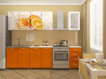 Кухонный гарнитур 1,6м Апельсин (Белый/Оранжевый металлик/Фотопечать апельсин) в Горняке - gornyak.mebel54.com | фото