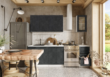 Кухонный гарнитур Нувель 1800мм белый/бетон черный в Горняке - gornyak.mebel54.com | фото