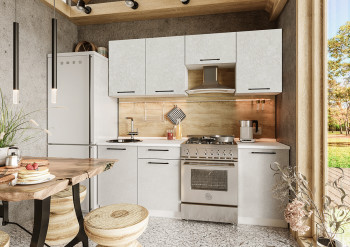 Кухонный гарнитур Нувель 2100мм белый/бетон белый в Горняке - gornyak.mebel54.com | фото