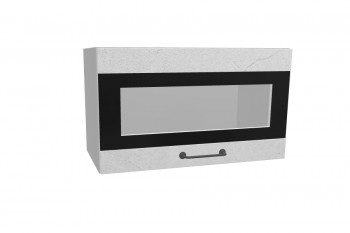 Лофт ПГСФ 600 шкаф верхний горизонтальный со стеклом и фотопечатью (Штукатурка белая/корпус Серый) в Горняке - gornyak.mebel54.com | фото