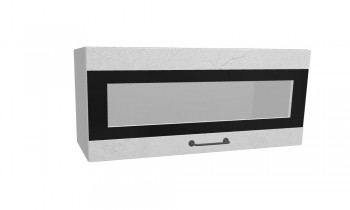 Лофт ПГСФ 800 шкаф верхний горизонтальный со стеклом и фотопечатью (Штукатурка белая/корпус Серый) в Горняке - gornyak.mebel54.com | фото
