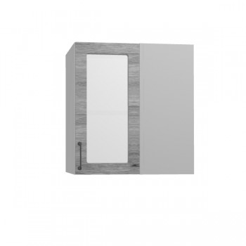 Лофт ПУС 650 шкаф верхний угловой со стеклом (Дуб майский/корпус Серый) в Горняке - gornyak.mebel54.com | фото