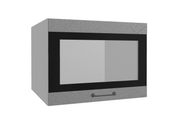 Лофт ВПГСФ 600 шкаф верхний горизонтальный со стеклом высокий с фотопечатью (Штукатурка серая/корпус Серый) в Горняке - gornyak.mebel54.com | фото
