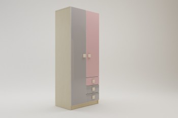 Шкаф 2-х створчатый с ящиками Грэйси (Розовый/Серый/корпус Клен) в Горняке - gornyak.mebel54.com | фото