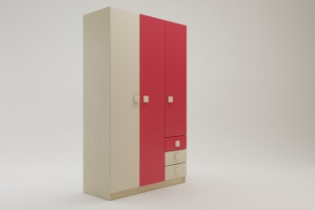 Шкаф 3-х створчатый с ящиками Бэрри (Бежевый/Красный/корпус Клен) в Горняке - gornyak.mebel54.com | фото