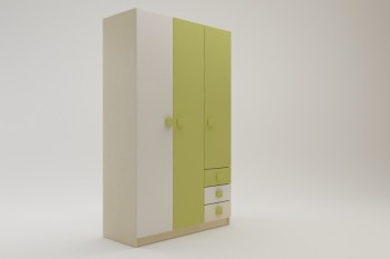 Шкаф 3-х створчатый с ящиками Эппл (Зеленый/Белый/корпус Клен) в Горняке - gornyak.mebel54.com | фото
