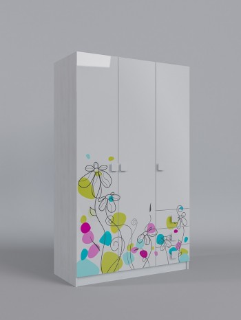 Шкаф 3-х створчатый с ящиками Флёр (Белый/корпус Выбеленное дерево) в Горняке - gornyak.mebel54.com | фото