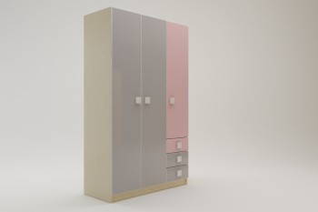 Шкаф 3-х створчатый с ящиками Грэйси (Розовый/Серый/корпус Клен) в Горняке - gornyak.mebel54.com | фото