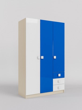 Шкаф 3-х створчатый с ящиками Скай люкс (Синий/Белый/корпус Клен) в Горняке - gornyak.mebel54.com | фото