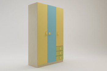 Шкаф 3-х створчатый с ящиками Смайли (Желтый/Голубой/Зеленый/корпус Клен) в Горняке - gornyak.mebel54.com | фото
