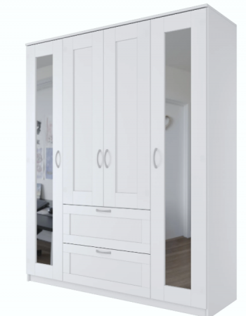 Шкаф четырехдверный Сириус с 2 зеркалами и 2 ящиками белый в Горняке - gornyak.mebel54.com | фото