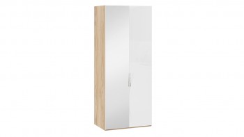 Шкаф для одежды с 1 глухой и 1 зеркальной дверями левый «Эмбер» Яблоня Беллуно/Белый глянец в Горняке - gornyak.mebel54.com | фото