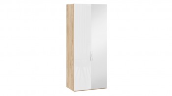 Шкаф для одежды с 1 глухой и 1 зеркальной дверями правый «Эмбер» Яблоня Беллуно/Белый глянец в Горняке - gornyak.mebel54.com | фото