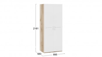 Шкаф для одежды с 2-мя дверями «Фьюжн» Дуб Делано/Белый глянец в Горняке - gornyak.mebel54.com | фото