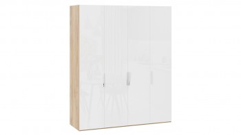 Шкаф для одежды с 4 глухими дверями «Эмбер» Яблоня Беллуно/Белый глянец в Горняке - gornyak.mebel54.com | фото