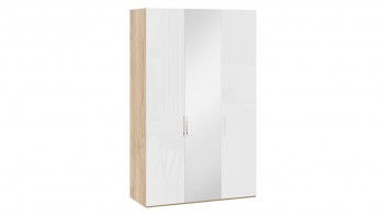 Шкаф комбинированный с 2 глухими и 1 зеркальной дверями правый «Эмбер» Яблоня Беллуно/Белый глянец в Горняке - gornyak.mebel54.com | фото