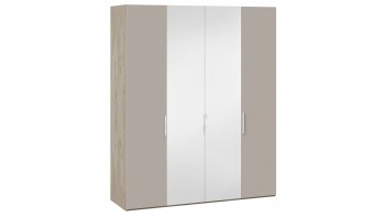 Шкаф комбинированный с 2 глухими и 2 зеркальными дверями «Эмбер» Баттл Рок/Серый глянец в Горняке - gornyak.mebel54.com | фото