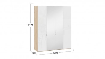 Шкаф комбинированный с 2 глухими и 2 зеркальными дверями «Эмбер» Яблоня Беллуно/Белый глянец в Горняке - gornyak.mebel54.com | фото