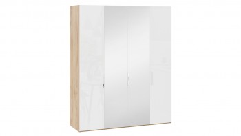 Шкаф комбинированный с 2 глухими и 2 зеркальными дверями «Эмбер» Яблоня Беллуно/Белый глянец в Горняке - gornyak.mebel54.com | фото