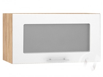Шкаф со стеклом Валерия-М ШВГС-600 (Белый глянец/Дуб Крафт Золотой/верхний/горизонтальный) в Горняке - gornyak.mebel54.com | фото