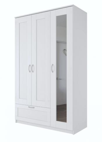 Шкаф трехдверный Сириус с зеркалом и 1 ящиком белый в Горняке - gornyak.mebel54.com | фото
