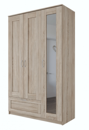 Шкаф трехдверный Сириус с зеркалом и 1 ящиком дуб сонома в Горняке - gornyak.mebel54.com | фото