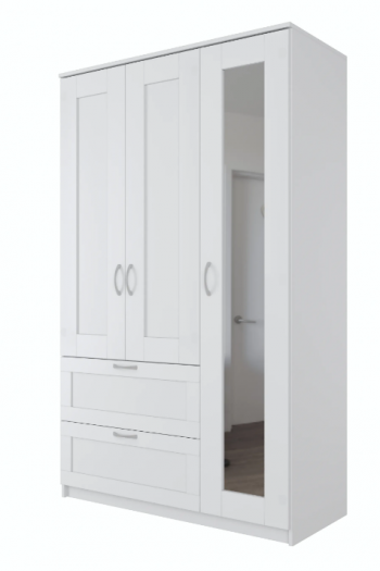 Шкаф трехдверный Сириус с зеркалом и 2 ящиками белый в Горняке - gornyak.mebel54.com | фото