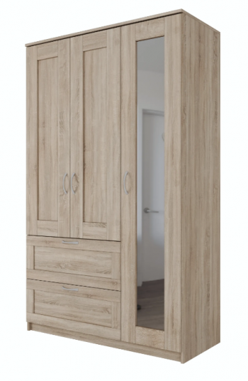 Шкаф трехдверный Сириус с зеркалом и 2 ящиками дуб сонома в Горняке - gornyak.mebel54.com | фото