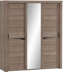 Шкаф трехдверный Соренто с раздвижными дверями Дуб стирлинг/Кофе структурный матовый в Горняке - gornyak.mebel54.com | фото